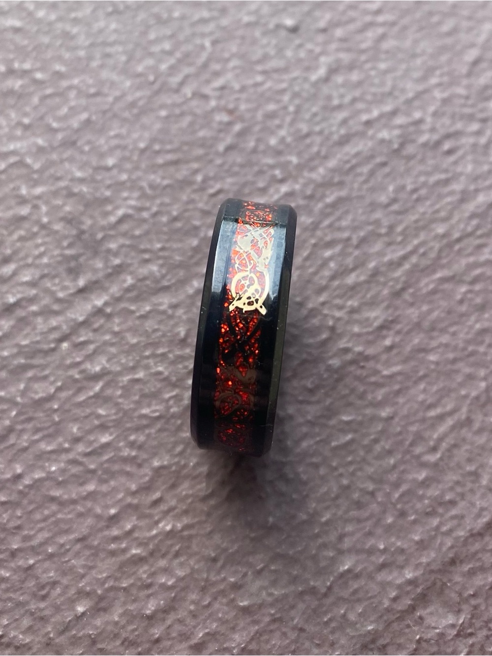 Tungsten Carbide Beveled Edge Celtic Dragon Inlay Ring Size 13